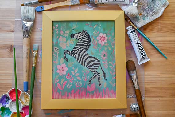 framed painting of zebra