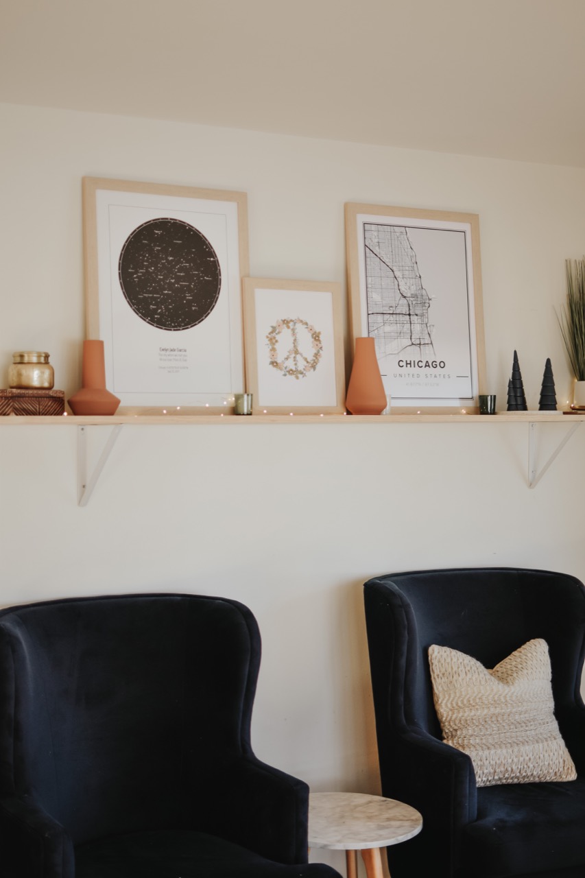 shelves above chairs