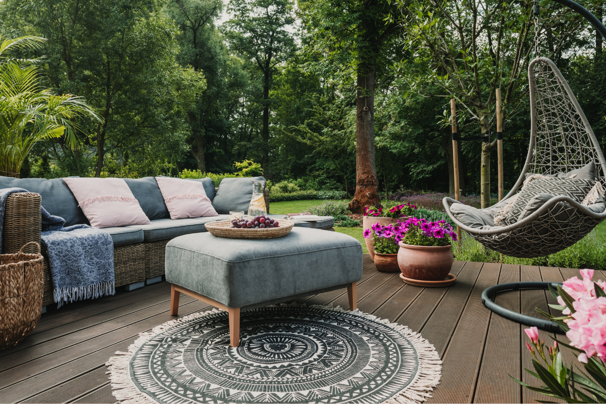 Out door living space with rug