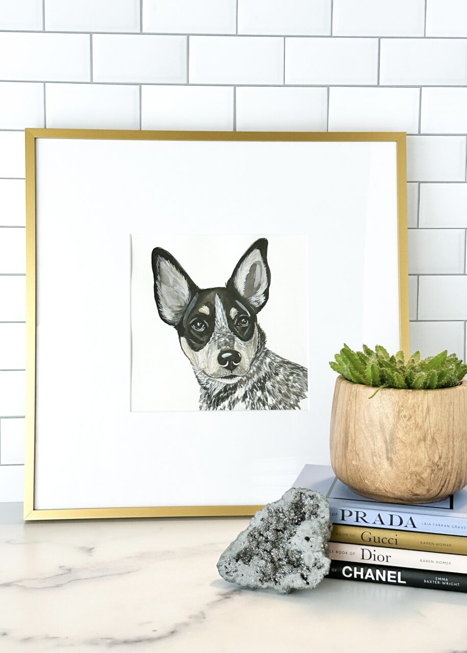 pet illustration with gold picture frame