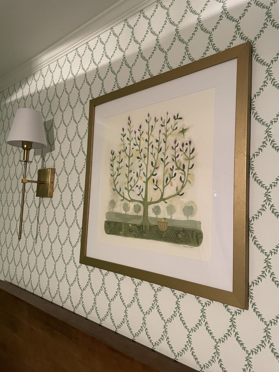 Metallic picture frame with  tree illustration