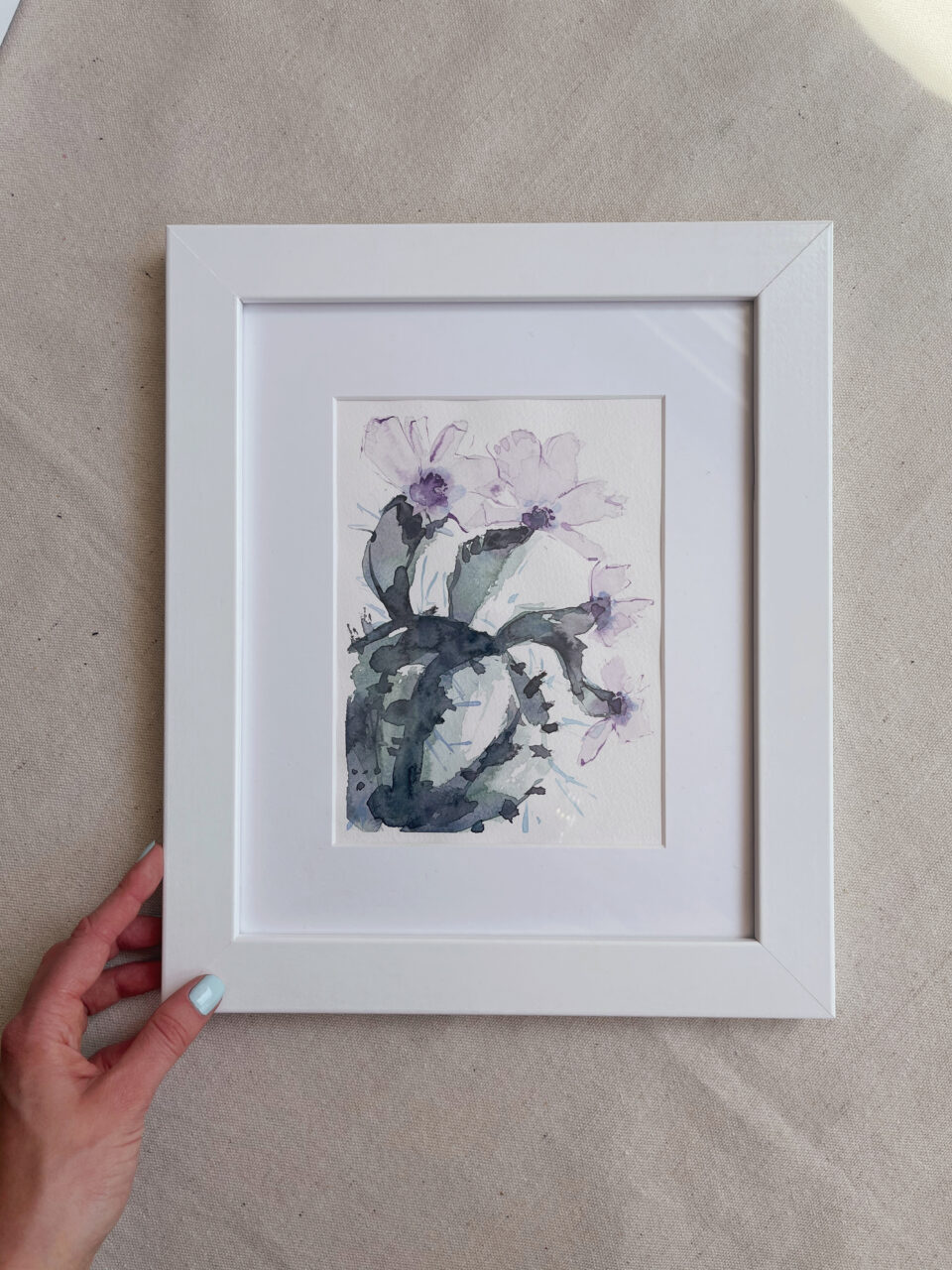 white picture frame with watercolor art