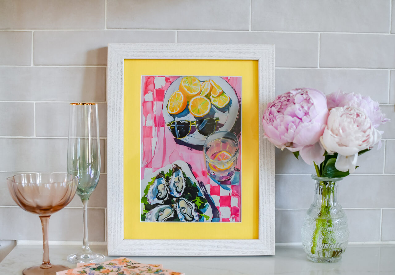 bright colored art print with yellow matting