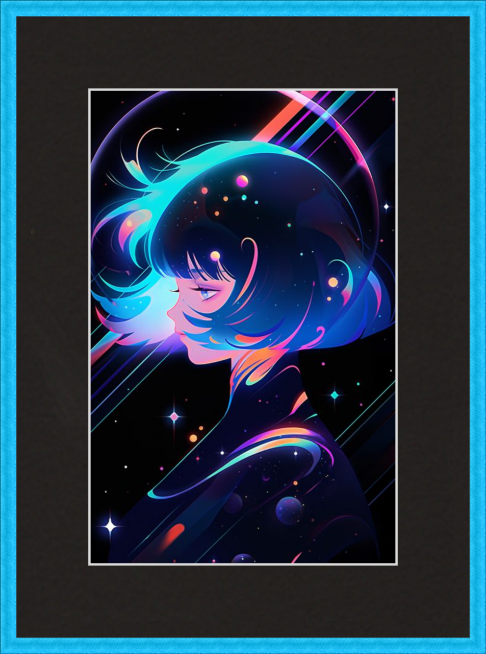 anime art in bright blue frame