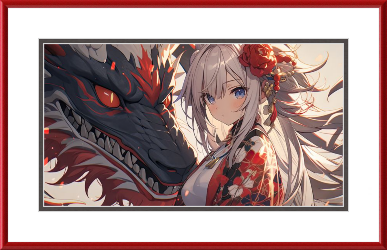 anime art print in red picture frame