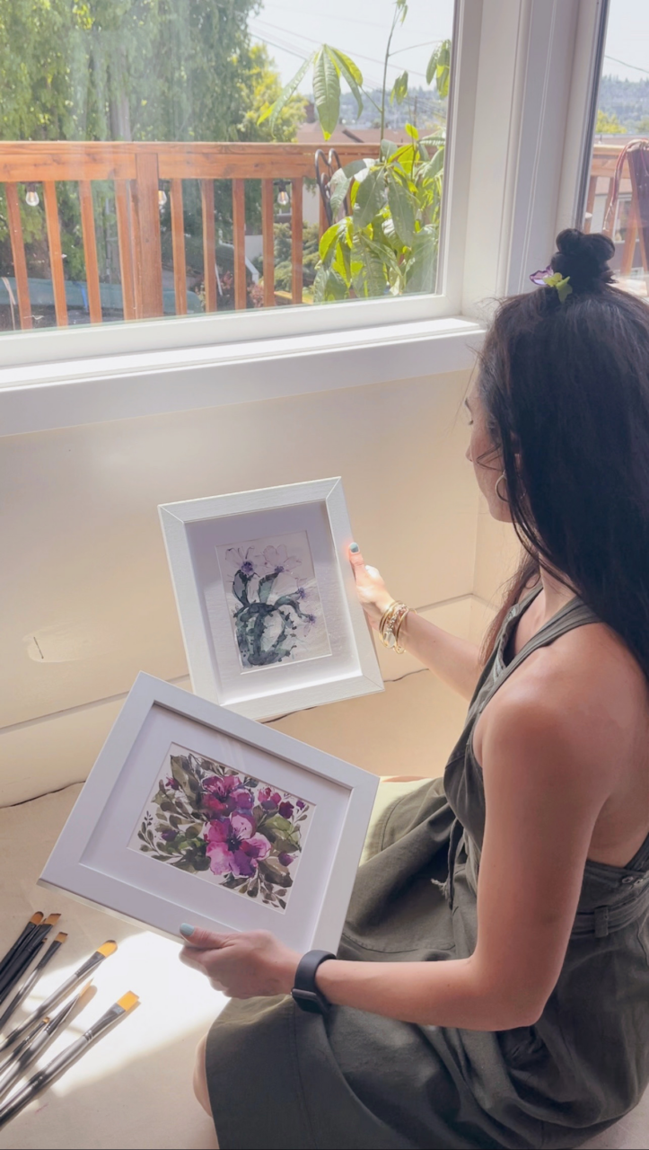 white picture frames with watercolor art