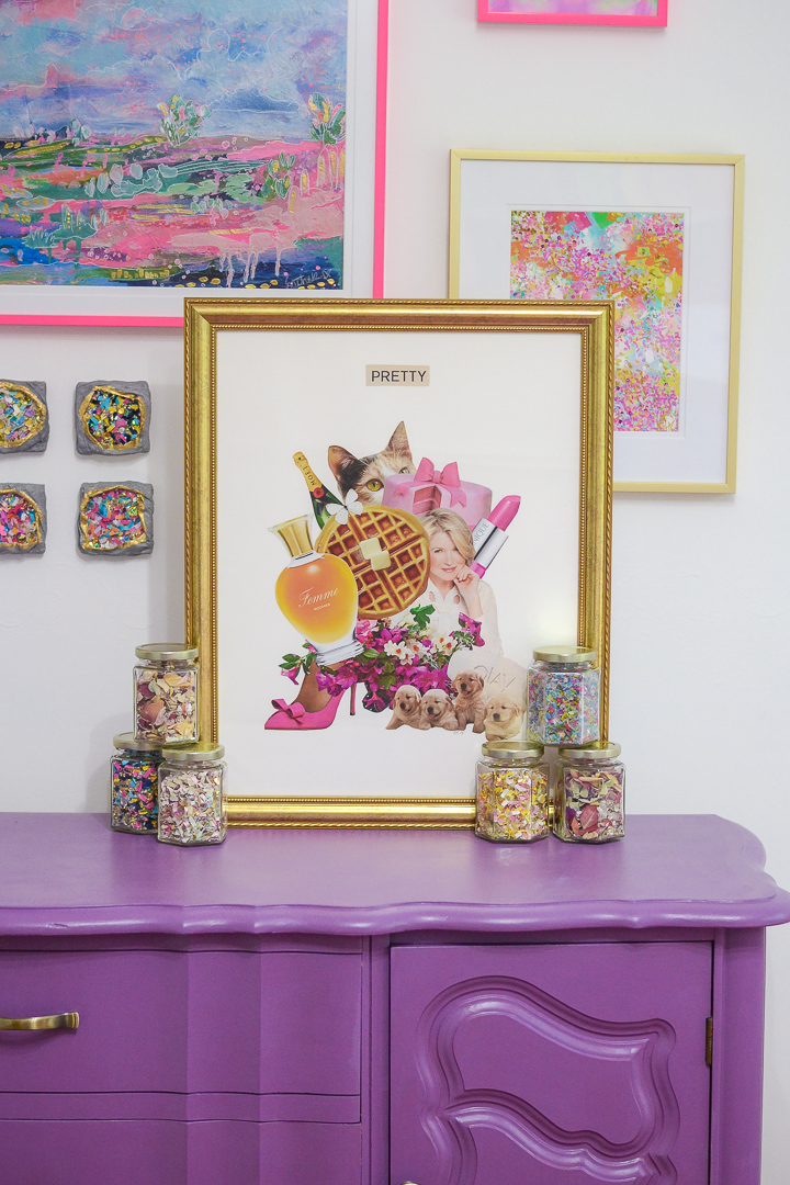 gold picture frame with colorful art