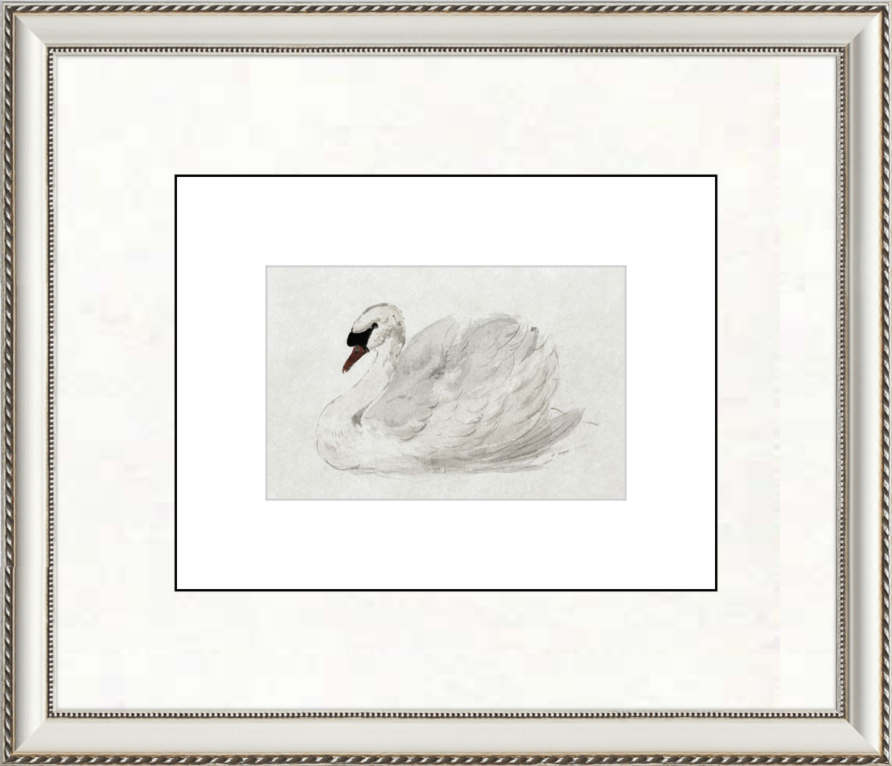 ornante white frame with swan print