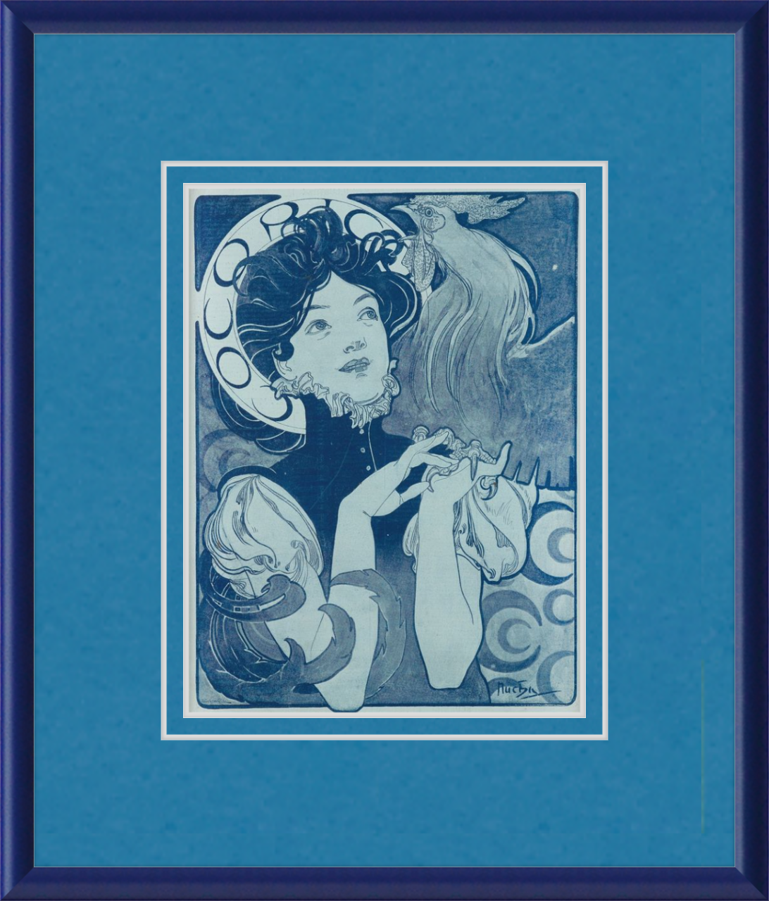 monochrome blue picture frame and art